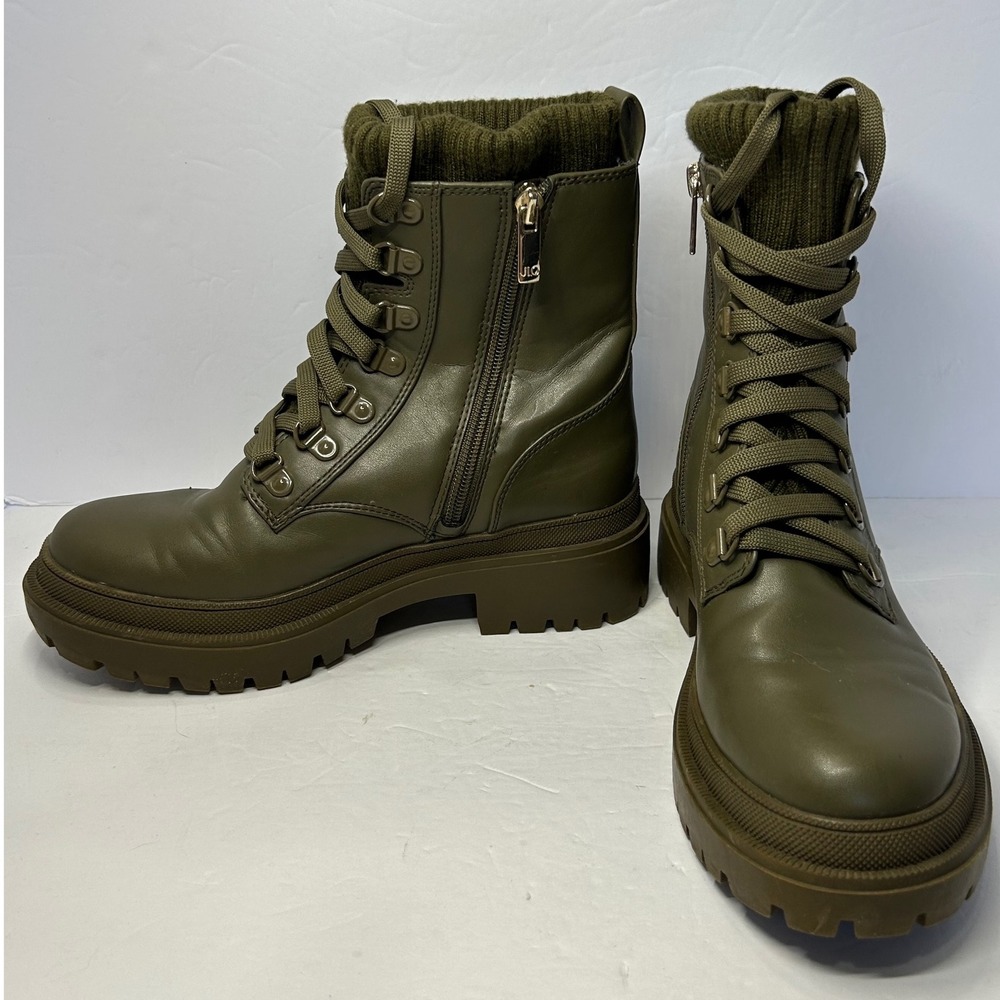 JLO Jennifer Lopez Briana Olive Green Lace Up Lug Sole Combat Boots Size 6 M
